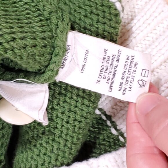 ALEX MILL Nico Tipped Cardigan Sz S Sweater Chunky Knit Green Ivory Cottagecore - Picture 6 of 10